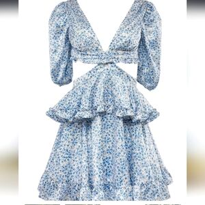 Floral Blue & White Women's Cutout Mini Dress By Alamour The Label Size L